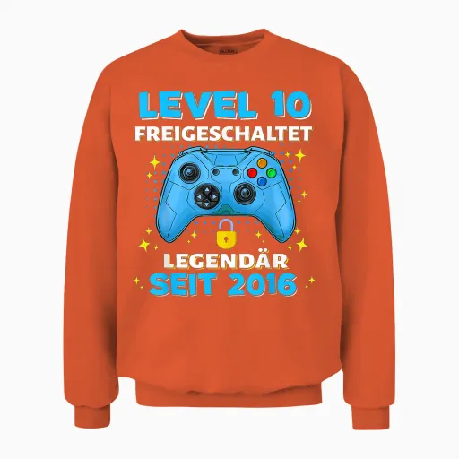 Level 10 Years Birthday Shirt Boy Gamer 2016 Birthday Unisex Sweatshirt - Orange