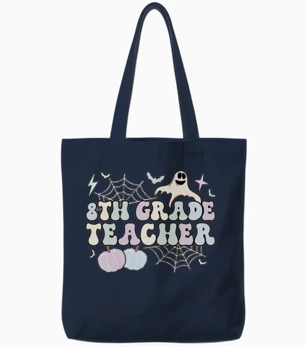 8th Grade Teacher Halloween Eighth Grade Crew Tote Bags in Navy