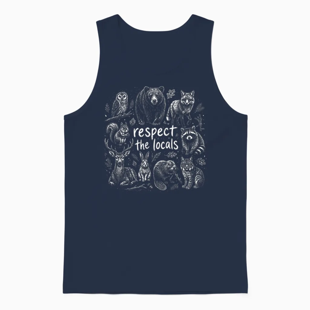 Respect the Locals Funny Animals Randonnée Camping Unisex Tank Top in Navy