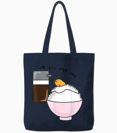 Gudetama I'm Soy into You Soy Sauce Egg Rice Bowl Tote Bags - Navy