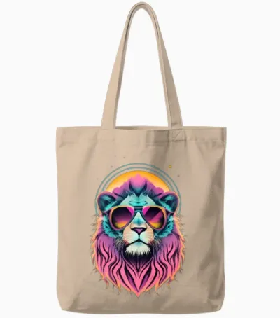 Retro Cool Lion Wearing Sunglasses - Retro Sunset Tote Bags - Natural