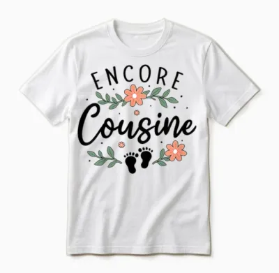 Encore Cousine in 2026 - Announcement Pregnancy Second Child Unisex T-Shirt - White