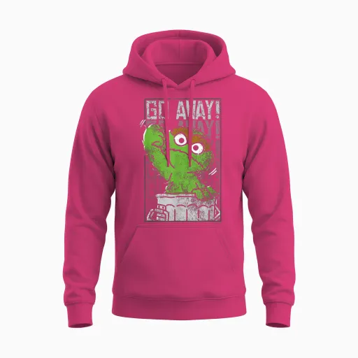 Sesame Street Oscar the Grouch Go Away Unisex Hoodie in Heliconia