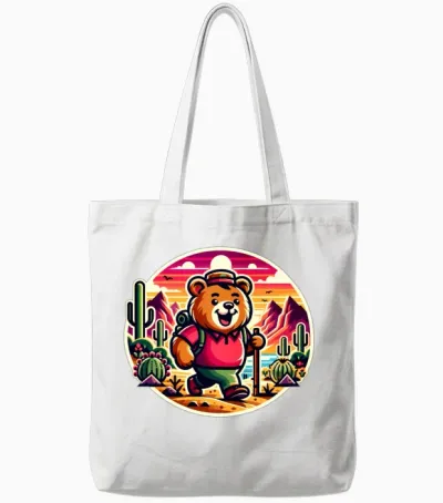 Cute Desert Hiking Bear Tote Bags - White