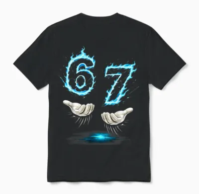 Six Seven Meme Blue Flame 67 Carte D'anniversaire Pour Enfant Unisex T-Shirt - Black