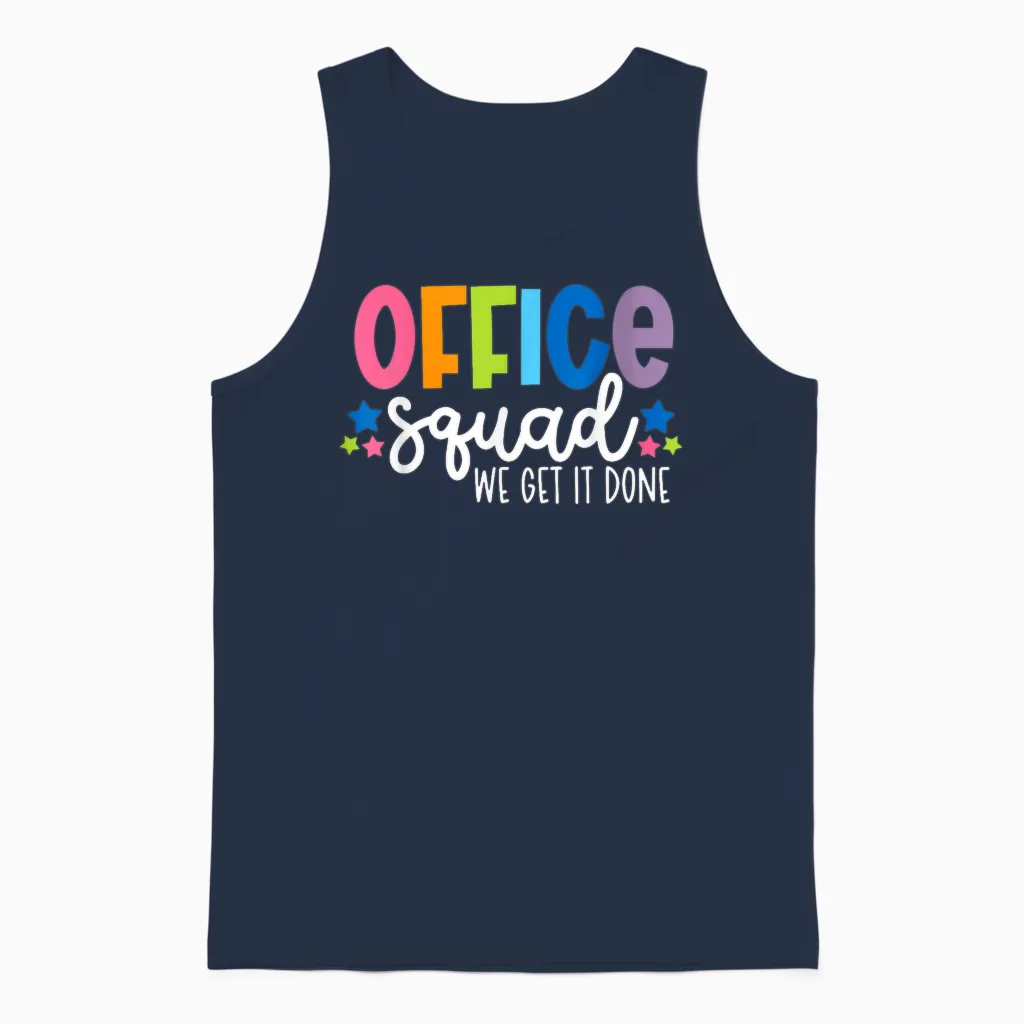 Office Squad We Get It Done Back to School Happy First Day Unisex Tank Top in Navy