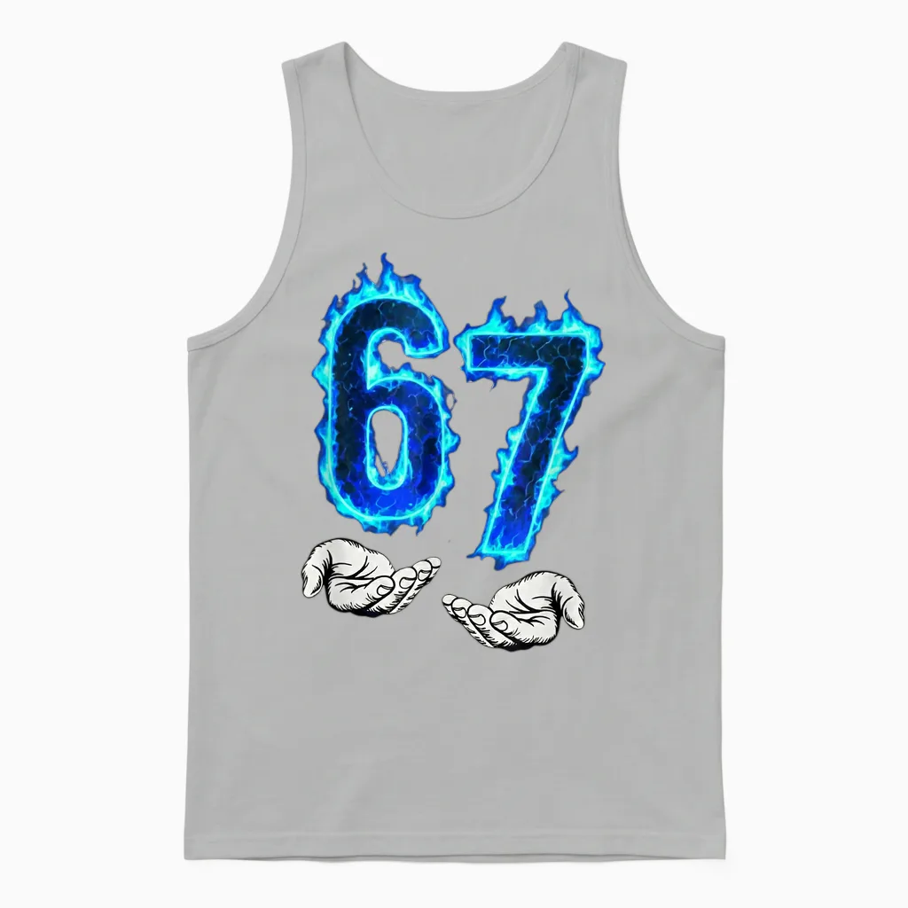 6 7 Meme Six Seven 67 Hands Meme Funny Men Girls Boys Unisex Tank Top in Ash