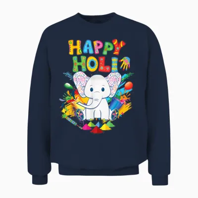 Kids Happy Holi Festival India Color Elephant Hindu Unisex Sweatshirt - Navy