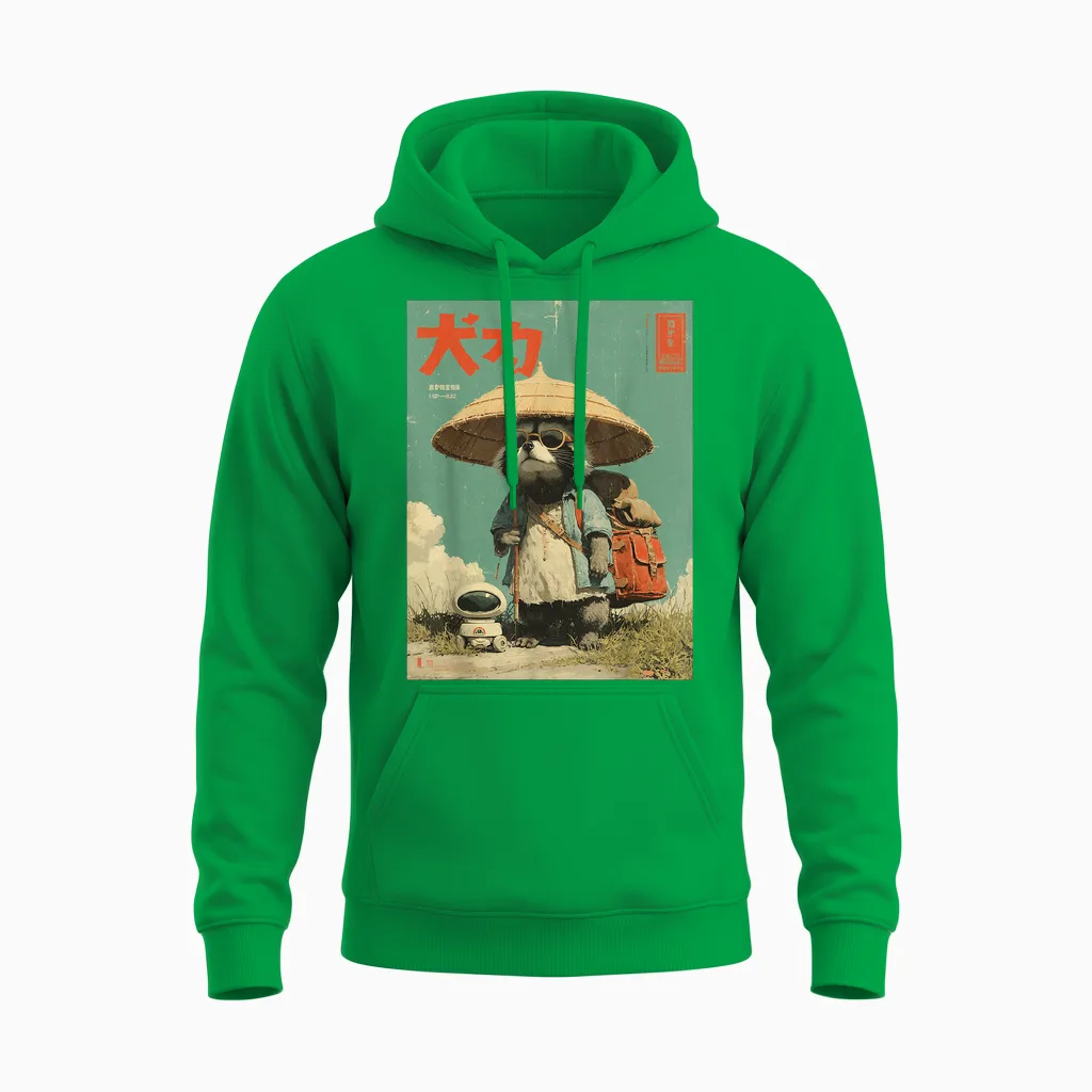 Vintage Otaku Tanuki Japanese Cute Raccoon Raccoon Samurai Unisex Hoodie in Irish Green