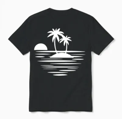 Island with Palms White Unisex T-Shirt - Black