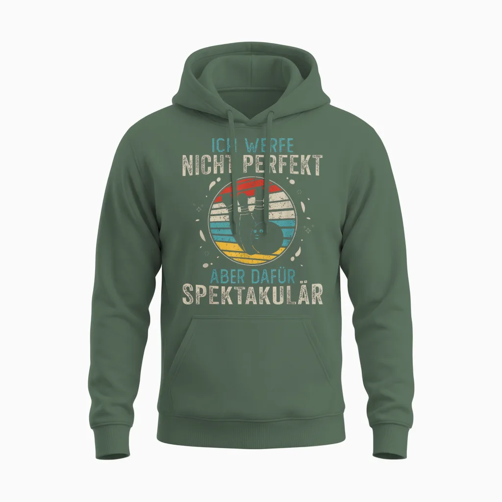 Bowling Geschenke Damen Herren Bowling Sprüche Retro Bowling Unisex Hoodie in Military Green