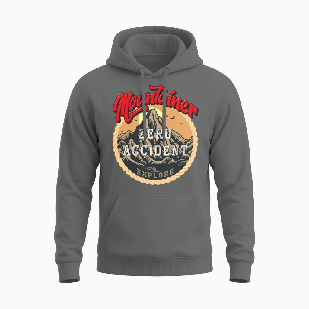 Zero Accident Mountain Explore Badge Unisex Hoodie in Graphite Heather
