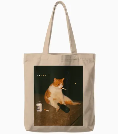 Funny Cigarette Kitten Smoking Stupid Cat Meme Brainrot Tote Bags - Natural