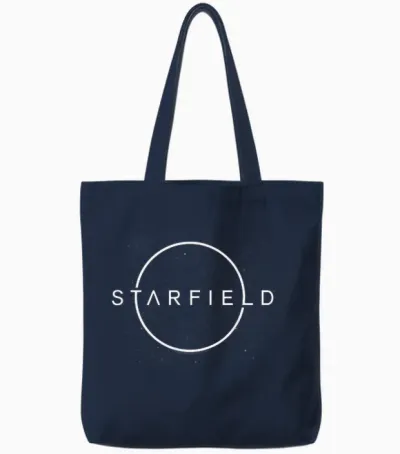 Ripple Junction X Starfield Planet Classic Logo Video Game T-Shirt, Black, S Tote Bags - Navy