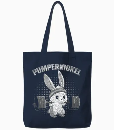 Pumpernickel Fitness Bunny Easter Bunny Gym Rabbit T-Shirt, Black Tote Bags - Navy
