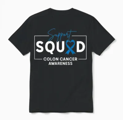 Support Squad Colorectal Colon Cancer Awareness Blue Ribbon Unisex T-Shirt - Black