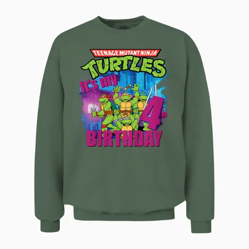 Mademark X Teenage Mutant Ninja Turtles - Kids Original Teenage Mutant Ninja Turtles Fourth Birthday 4th Unisex Sweatshirt - Military Green