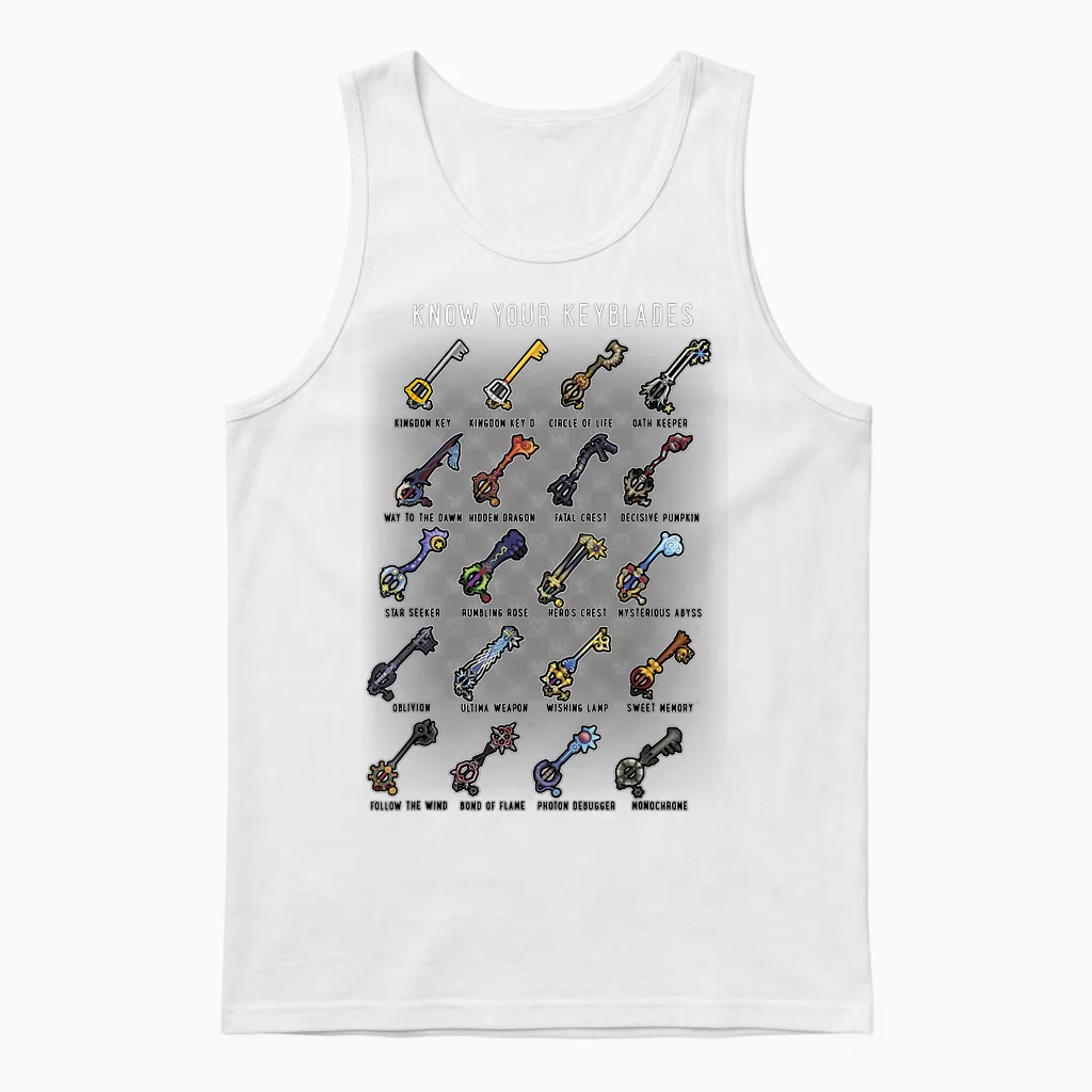 Disney Kingdom Hearts Know Your Keyblade T-Shirt Small Unisex Tank Top in White