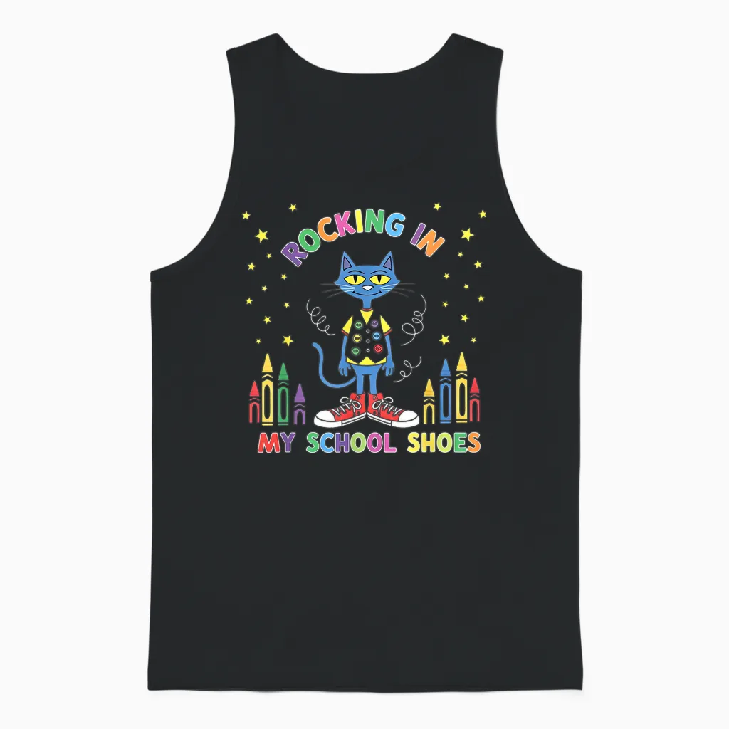Cat Rocking in My School Shoes Funny Back to School Unisex Tank Top in Black
