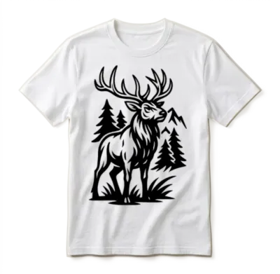 Majestic Forest Elk Lineart Unisex T-Shirt - White