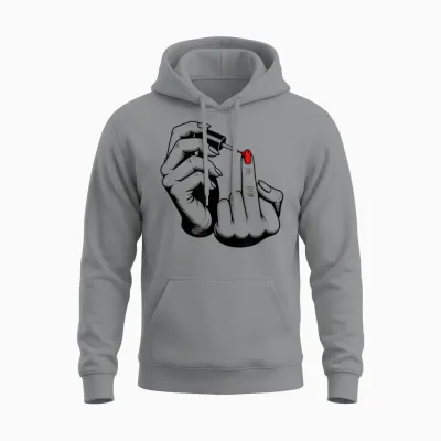 Funny Feminist Nail Polish Painting Middle Finger Feminism T-Shirt, White Unisex Hoodie - Sport Grey