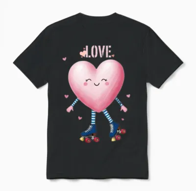 Skateboarding Heart Cartoon Pattern Unisex T-Shirt - Black
