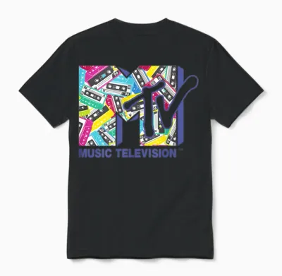Mademark X Mtv - the Official Mtv Logo with the Classic 80s Tapes Unisex T-Shirt - Black