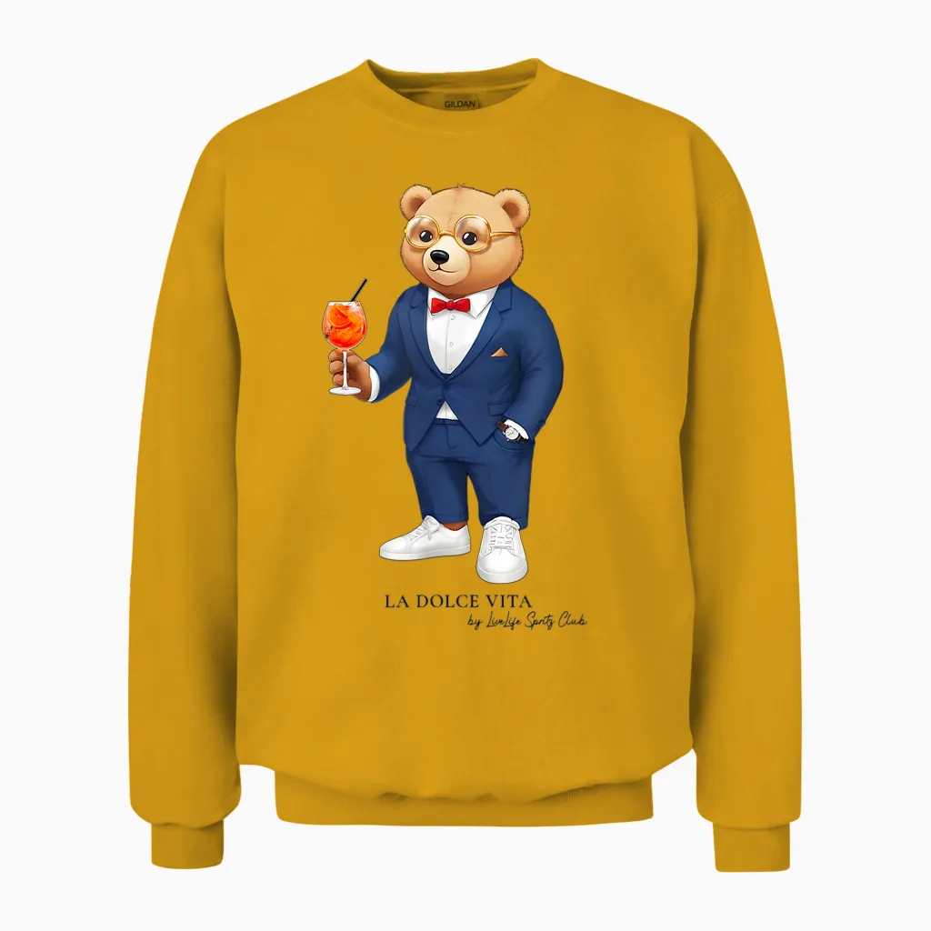 La Dolce Vita X Bear Costume Bear Aperölchen Spritz T-Shirt, White, S Unisex Sweatshirt in Gold