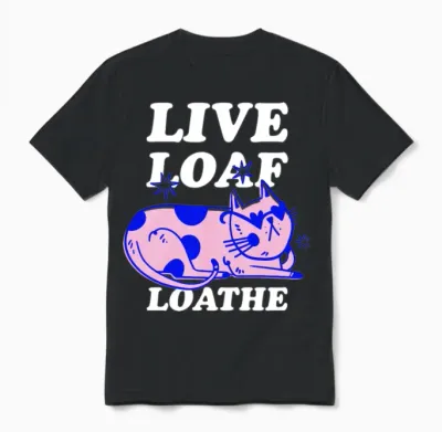 Cool Cat Retro Doodle Unisex T-Shirt - Black