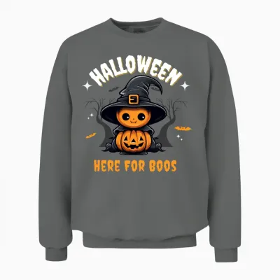 Whimsical Pumpkin Witch Illustration Unisex Sweatshirt - Graphite Heather