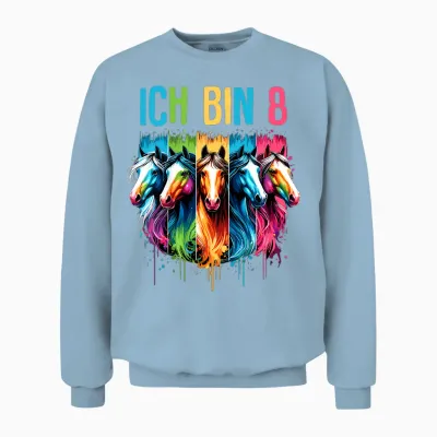 Ich Bin 8 Geburtstag Pferde Mädchen Pferd 8 Jahre Unisex Sweatshirt - Light Blue