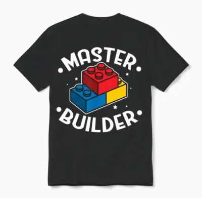 Funny Master Builder Building Blocks Gift Unisex T-Shirt - Black