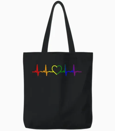 Lgbt Gay Pride Heartbeat Rainbow Csd Tote Bags - Black