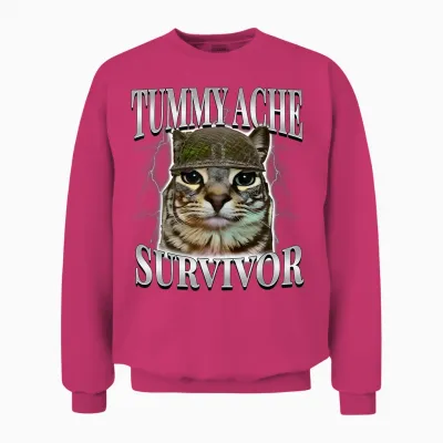 Tummy Ache Survivor Shirt Funny Meme Shirt Funny Cat Humor Unisex Sweatshirt - Heliconia