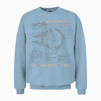 Star Wars Millennium Falcon Grey Schematics Graphic Unisex Sweatshirt - Light Blue