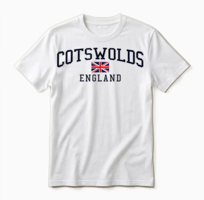 Cotswolds England Flag of Great Britain T-Shirt, Gray Unisex T-Shirt in White