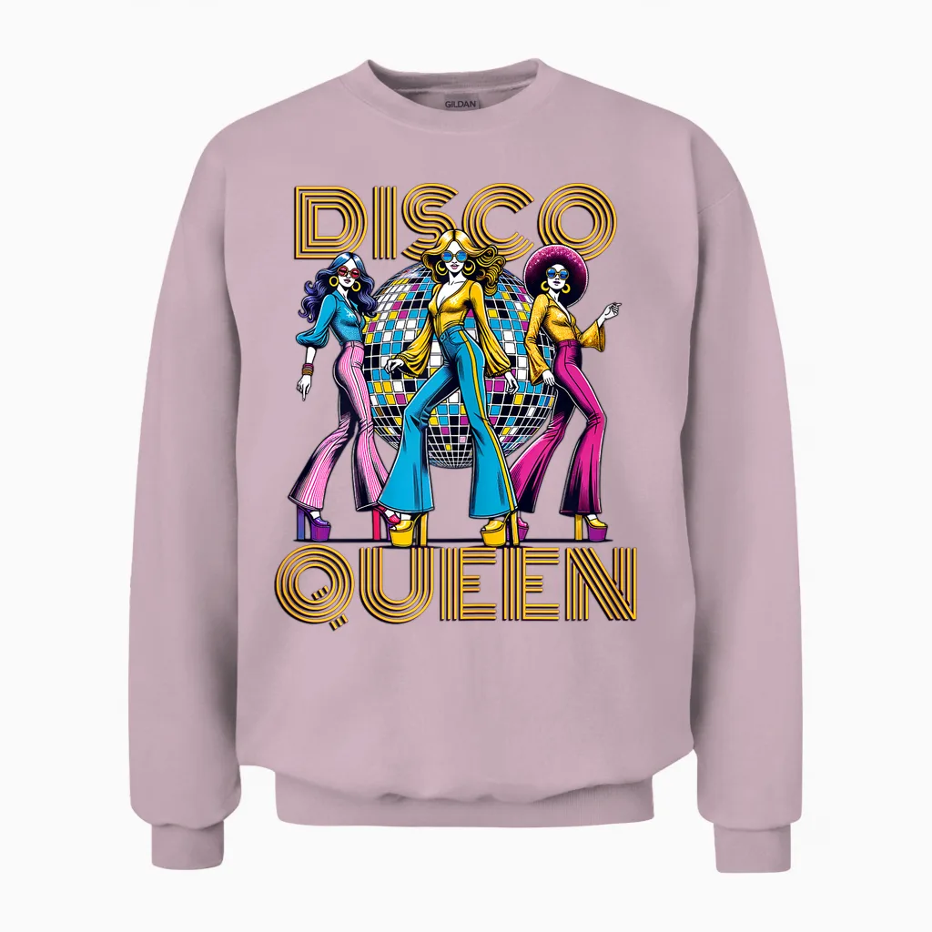 Disco Queen Retro Vintage Dancing 70s 80s 90s Disco T-Shirt, Black, Female X-Small Unisex Sweatshirt in Light Pink