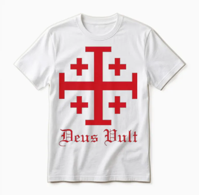 Deus Vult Jerusalem Cross Order of the Holy Sepulchre Knight Unisex T-Shirt in White