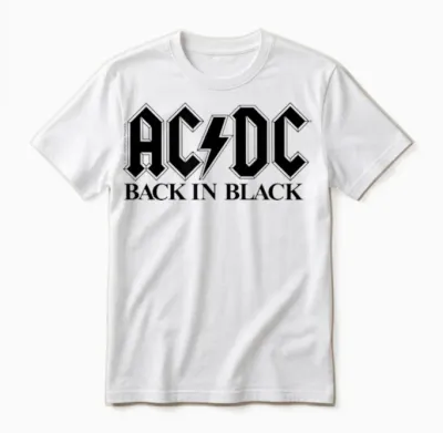 Ac/dc Rock Music Band Back in Black Logo T-Shirt, Gray Unisex T-Shirt - White