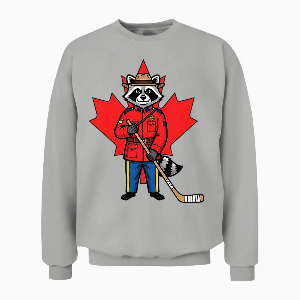 Canadian Raton Laveur Mountie Hockey Maple Leaf Canada T-Shirt Haut De Gamme Unisex Sweatshirt in Ash