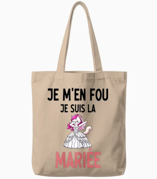 Evjf Je M'en Fou Je Suis La Mariée Chat Dab Humour Tote Bags in Natural