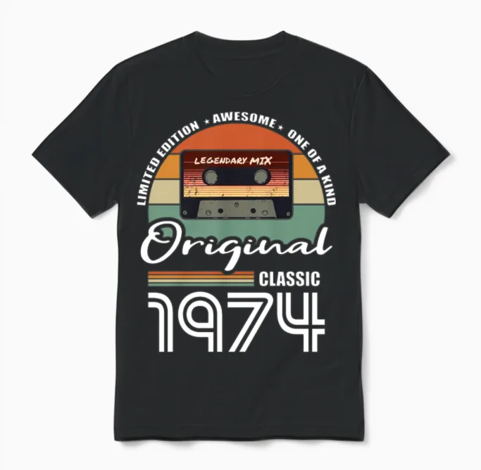 50th Birthday Vintage 1974 Original 1974 Unisex T-Shirt in Black