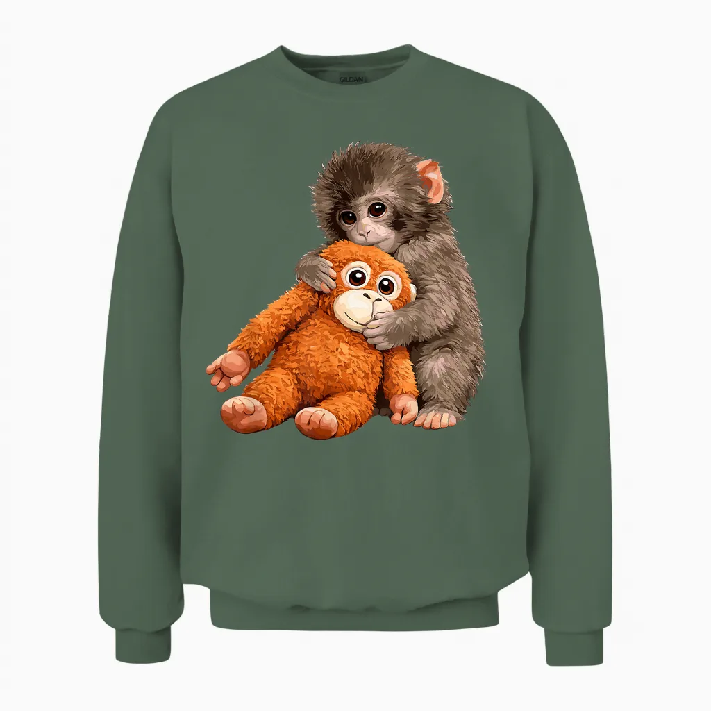 Cute Monkey Punch Baby Japanese Monkey Unisex Sweatshirt in Military Green