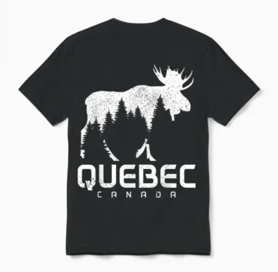 Quebec Canada Montreal Vintage Pride Souvenir Moose Nature Unisex T-Shirt - Black