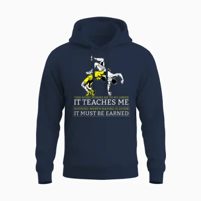 It Must Be Earned Wrestling Short Sleeve Unisex Hoodie - Navy