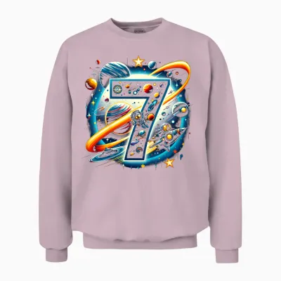 Kids Astronaut 7th Birthday Space Boys 7 Years Spaceship T-Shirt, Black Unisex Sweatshirt - Light Pink