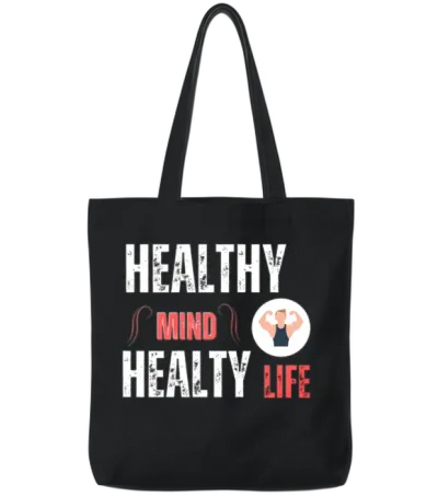 Healthy Eating Health Wellness Motivational Quote Tote Bags - Black