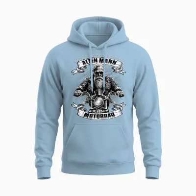 Never Underestimate an Old Man on His Motorcycle T-Shirt, Black Unisex Hoodie - Light Blue
