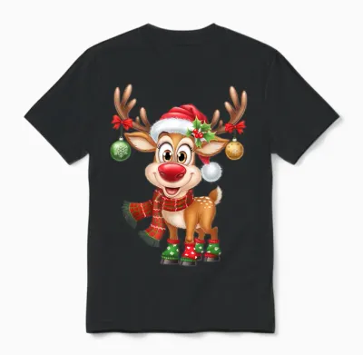Christmas T-Shirt Reindeer Rudolph Funny Gift T-Shirt, Black Unisex T-Shirt - Black