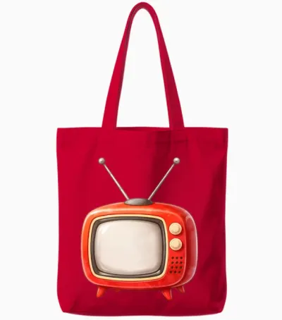 Retro Tv Illustration Tote Bags - Red